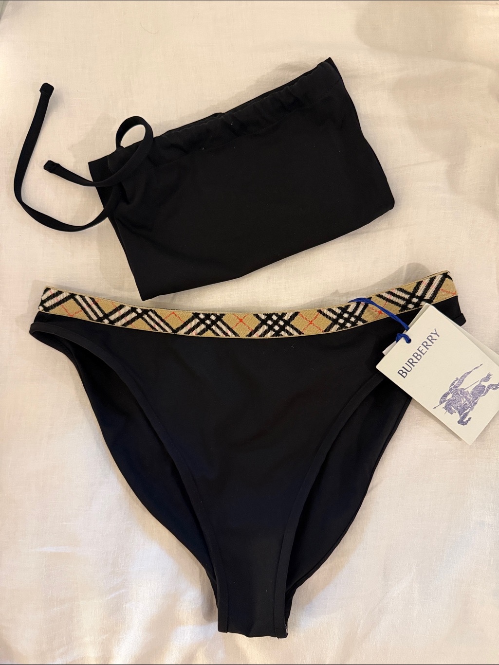 Burberry Black Bikini Bottom With Check Trim